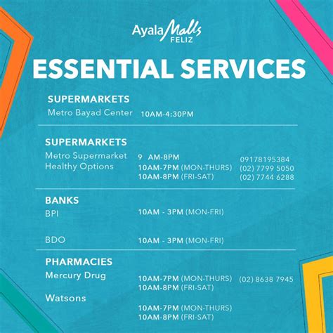 ayala malls feliz hours|Here's an updated schedule of stores .